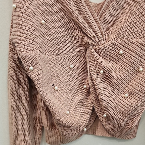 Jessica Simpson Tan V-Neck Sweater with Pearl Accents - Picture 6 of 7